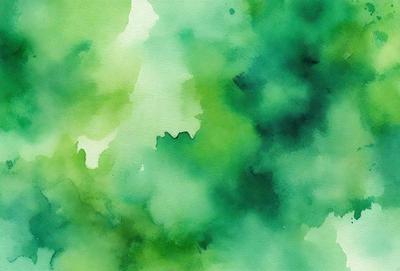 The primary subject of the image is a green, watercolor-style painting featuring a leafy plant. The setting is a painting, and the visual style is a watercolor painting. The dominant colors in the painting are green, and the overall atmosphere is lush and vibrant.
