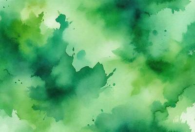 The primary subject of the image is a green leafy plant with a watercolor-like appearance. The setting is a green background, which complements the plant's vibrant color. The visual style is a watercolor painting, giving the image a unique and artistic touch. The colors and mood of the image are predominantly green, creating a serene and natural atmosphere.