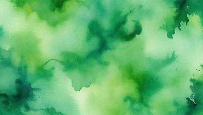 The primary subject of the image is a green, watercolor-style painting of a leafy plant. The setting is a green background, which complements the vibrant colors of the plant. The visual style is a watercolor painting, giving the image a unique and artistic appearance. The dominant colors are green, with various shades and hues, creating a lush and natural atmosphere.