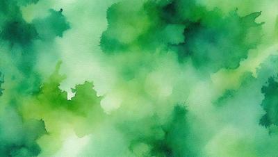 The primary subject of the image is a green leafy plant. The setting is a green background, which creates a lush and vibrant atmosphere. The visual style is a watercolor painting, giving the image a unique and artistic appearance. The dominant colors are green, which is prevalent throughout the scene, and the overall mood is fresh and natural.
