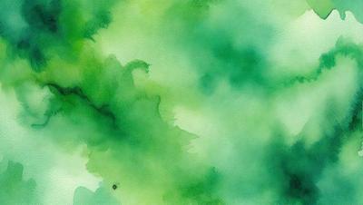 The primary subject of the image is a green, watercolor-style painting of a leafy plant. The setting is a green background, which complements the vibrant green color of the plant. The visual style is a watercolor painting, giving the image a unique and artistic appearance. The colors and mood of the painting are predominantly green, creating a serene and natural atmosphere.