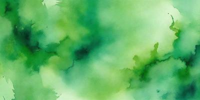 The primary subject of the image is a green, watercolor-style painting of a cloudy sky. The setting is a cloudy, green environment, and the visual style is a watercolor painting. The dominant colors are green and blue, creating a calm and serene atmosphere.