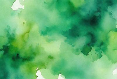 The primary subject of the image is a green plant with a leafy texture. The setting is a green background, which creates a natural and vibrant atmosphere. The visual style is a watercolor painting, giving the image a unique and artistic appearance. The dominant colors are green, which is prevalent throughout the plant, and the overall mood is lively and fresh.