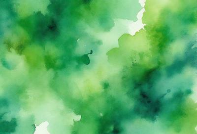 The primary subject of the image is a close-up of a green leaf. The setting is a green background, which creates a vibrant and lively atmosphere. The visual style is a watercolor painting, giving the image a unique and artistic appearance. The dominant colors are green, which is prevalent throughout the leaf and the background, creating a sense of freshness and natural beauty.
