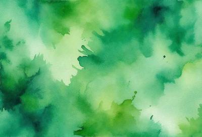 The primary subject of the image is a green plant with a watercolor-like appearance. The setting is a green background, which adds to the overall atmosphere of the scene. The visual style is a combination of a photo and a watercolor painting, creating a unique and artistic representation of the plant. The colors and mood of the image are predominantly green, giving it a fresh and natural feel.