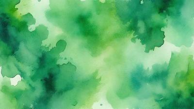The primary subject of the image is a green, watercolor-style painting of a forest. The setting is a lush, green environment with trees and foliage. The visual style is a watercolor painting, which gives the image a unique, artistic appearance. The dominant colors are green, with some blue and white accents, creating a serene and natural atmosphere.