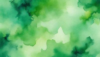 The primary subject of the image is a green leafy plant. The setting is a green background, which creates a lush and vibrant atmosphere. The visual style is a watercolor painting, giving the image a unique and artistic appearance. The dominant colors are green, which is prevalent throughout the plant, and the overall mood is serene and natural.