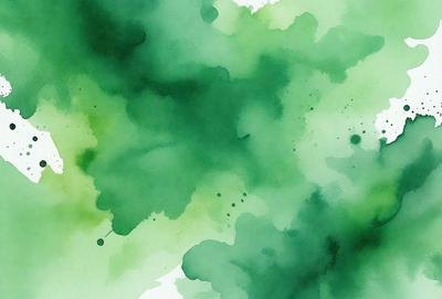 The primary subject of the image is a green, watercolor-style painting of a leafy plant. The setting is a green background, which complements the vibrant green color of the plant. The visual style is a watercolor painting, giving the image a unique and artistic appearance. The colors and mood of the painting are predominantly green, creating a serene and natural atmosphere.