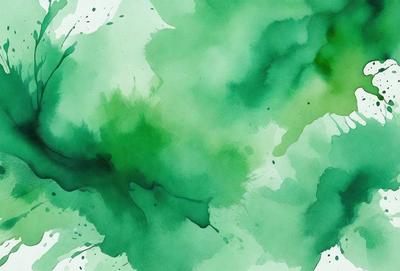 The primary subject of the image is a green, watercolor-like painting featuring a variety of green and white colors. The setting is a white background, which provides a clean and uncluttered appearance. The visual style is a mix of artistic and digital elements, creating a unique and eye-catching piece. The colors and mood of the painting are lively and vibrant, with a strong emphasis on the green hues.