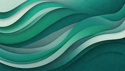 The primary subject of the image is a large, colorful, and abstract wave design. The setting is a wall, and the visual style is a combination of digital art and illustration. The dominant colors are green, blue, and white, creating a vibrant and lively atmosphere.