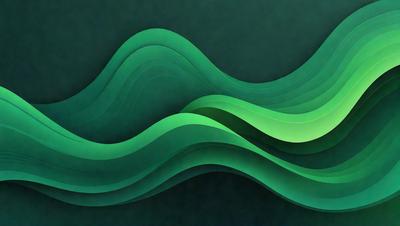 The primary subject of the image is a green wave, which is the main object, scene, or focus of the image. The setting or background is a dark blue surface, which contrasts with the green wave. The visual style of the image is digital art, as it is a digital representation of a wave. The dominant colors in the image are green and blue, creating a calm and serene atmosphere.