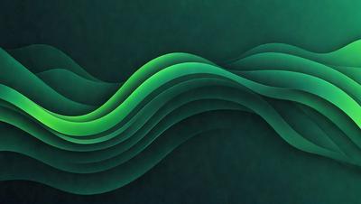 The primary subject of the image is a green wave or water ripple. The setting is a dark background, which creates a contrast with the green wave. The visual style is a digital art or illustration, as the wave appears to be a digital creation. The colors and mood of the image are predominantly green, giving it a calm and soothing atmosphere.