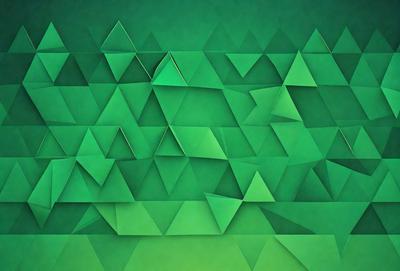 The primary subject of the image is a green triangular pattern. The setting is a green background, which creates a visually appealing contrast with the triangles. The visual style is a combination of digital art and illustration, giving the image a modern and creative appearance. The dominant colors are green and white, creating a calm and soothing atmosphere.