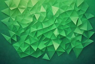 The primary subject of the image is a green wall with a pattern of triangles. The setting is a room with a green background. The visual style is a combination of digital art and illustration. The dominant colors are green and white, creating a calm and soothing atmosphere.