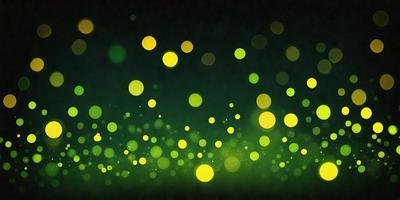The primary subject of the image is a brightly lit green background with a pattern of yellow lights. The setting appears to be a dark room, and the visual style is a combination of a photo and digital art. The dominant colors are green and yellow, creating a lively and vibrant atmosphere.