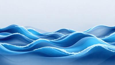 The primary subject of the image is a large body of blue water with white foam. The setting is a vast ocean, and the visual style is a digital art or illustration. The dominant colors are blue and white, creating a serene and calming atmosphere.