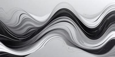 The primary subject of the image is a black and white painting of a wave. The setting is a white background, and the visual style appears to be a digital art or illustration. The dominant colors are black and white, creating a dramatic and artistic atmosphere.