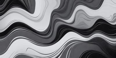 The primary subject of the image is a black and white painting featuring a pattern of swirls and waves. The setting is a wall, and the visual style appears to be a combination of digital art and illustration. The dominant colors are black and white, creating a mood of simplicity and elegance.