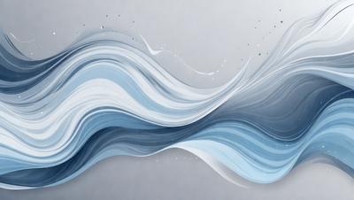The primary subject of the image is a large, flowing wave. The wave is depicted in a digital art style, with a blue and white color scheme. The setting is a gray background, which contrasts with the vibrant colors of the wave. The overall atmosphere of the image is dynamic and energetic, as the wave appears to be in motion.