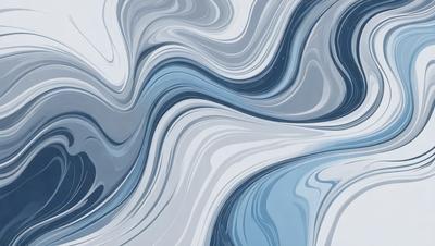The primary subject of the image is a large, abstract painting featuring a blue and white color scheme. The painting is displayed on a wall, creating a visually striking focal point. The setting is an art gallery or a personal collection, showcasing the artwork in a well-lit environment. The visual style is a combination of digital art and traditional painting techniques, resulting in a unique and captivating piece of art. The colors and mood convey a sense of tranquility and sophistication, making the painting an appe