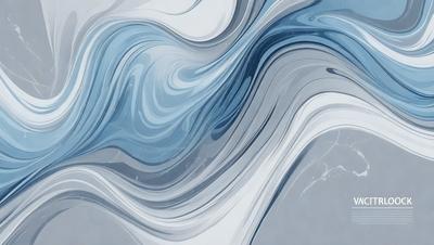 The primary subject of the image is a large, abstract painting featuring a blue and white color scheme. The painting is displayed on a gray wall, creating a striking contrast between the artwork and the background. The visual style of the painting is a combination of digital art and illustration, giving it a unique and modern appearance. The dominant colors in the painting are blue and white, creating a sense of calmness and tranquility.