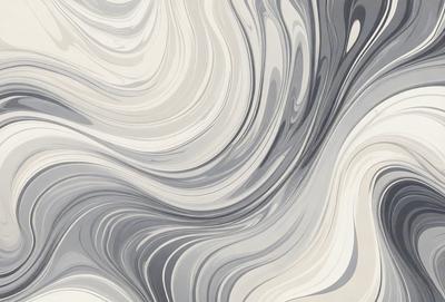 The primary subject of the image is a large, abstract painting featuring a mix of grays, whites, and possibly some blues. The painting is displayed on a wall, which serves as the setting or background. The visual style of the painting appears to be a combination of digital art and illustration, creating a unique and intriguing appearance. The dominant colors in the painting are grays and whites, giving it a calm and serene atmosphere.