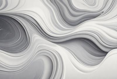 The primary subject of the image is a large, white, and gray painting of a wave. The wave is depicted in a swirling pattern, giving the impression of a dynamic and powerful force. The setting is a white wall, which serves as the background for the painting. The visual style of the image is a painting, showcasing the artist's skill in capturing the essence of a wave in a single piece of art. The colors and mood of the painting are predominantly white and gray, creating a sense