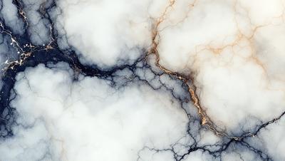 The primary subject of the image is a marble surface with a white and blue color scheme. The setting is a cloudy sky, which serves as the backdrop for the marble. The visual style is a close-up of the marble, showcasing its intricate patterns and textures. The colors and mood of the image are serene and calming, with the white and blue hues evoking a sense of tranquility.