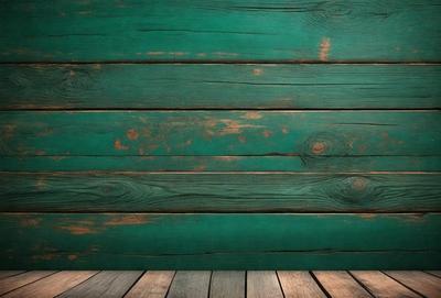 The primary subject of the image is a green wooden wall. The setting is a room with a wooden floor. The visual style is a photo of a wooden wall. The dominant colors are green and brown, creating a warm and natural atmosphere.