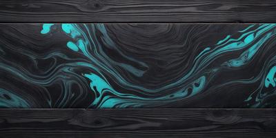 The primary subject of the image is a wooden table with a blue and black marbled surface. The setting is a room with a wooden floor. The visual style is a combination of a photo and a digital art, illustration, or drawing. The dominant colors are blue and black, creating a striking and visually appealing contrast. The overall atmosphere is elegant and sophisticated, with the wooden table and floor adding a warm and natural touch to the space.