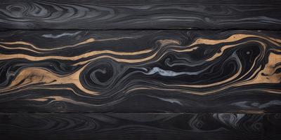 The primary subject of the image is a wooden surface with a black and brown color scheme. The setting is a room with a wooden floor, and the visual style appears to be a combination of a photo and a drawing. The colors and mood of the image are dark and moody, creating a sense of depth and intrigue.
