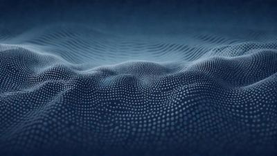 The primary subject of the image is a blue surface with a pattern of white dots. The setting appears to be a dark room, and the visual style is a close-up of the blue surface. The colors and mood of the image are predominantly dark and moody, with the blue surface and white dots creating a visually striking contrast.