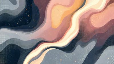 The primary subject of the image is a colorful, abstract artwork featuring a mix of pink, orange, and blue hues. The setting is a black and white background, which contrasts with the vibrant colors of the artwork. The visual style is a combination of digital art and illustration, creating a unique and eye-catching piece. The colors and mood of the artwork evoke a sense of warmth and creativity, making it an appealing and engaging piece of art.