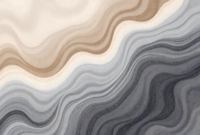 The primary subject of the image is a wave, which is the main focus of the scene. The wave is depicted in various shades of gray, creating a visually striking and dynamic composition. The setting is a beach, with the wave crashing onto the shore. The visual style of the image is a combination of photo and digital art, giving it a unique and artistic appearance. The colors and mood of the image are predominantly gray, with some hints of white, creating a moody and dramatic atmosphere.