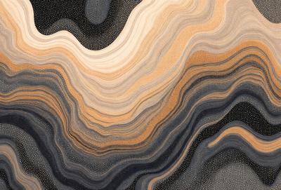 The primary subject of the image is a wooden surface with a patterned design. The setting is a black background, which contrasts with the wooden surface. The visual style appears to be a combination of a photo and a digital art or illustration, as the wooden surface has a textured and patterned appearance. The colors and mood of the image are predominantly black and white, giving it a modern and minimalist feel.