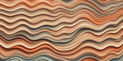 The primary subject of the image is a colorful, textured wall with a wave-like pattern. The setting is a room with a wooden surface, and the visual style is a combination of photo and digital art. The dominant colors are red, orange, and blue, creating a warm and vibrant atmosphere.