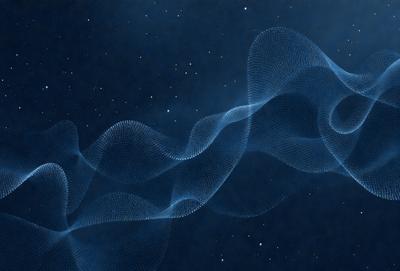 The primary subject of the image is a blue, swirling, and wavy pattern that resembles a galaxy or a starry night. The setting is a dark, star-filled sky, which serves as the background for the pattern. The visual style is a combination of digital art and illustration, creating a unique and captivating image. The dominant colors are blue and black, giving the scene a sense of depth and mystery.
