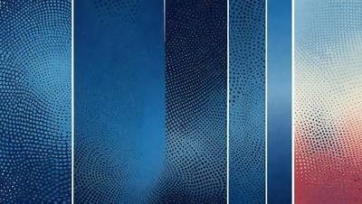 The primary subject of the image is a blue wall with a pattern of white dots. The setting is a room with a blue background. The visual style is a combination of a photo and digital art, creating a unique and interesting pattern. The dominant colors are blue and white, giving the image a calm and soothing atmosphere.