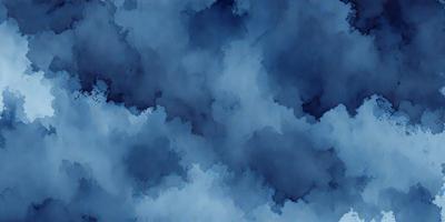The primary subject of the image is a cloudy blue sky with a few white clouds. The setting is a vast, open sky, and the visual style is a watercolor painting. The colors and mood of the image are predominantly blue and cloudy, creating a serene and peaceful atmosphere.