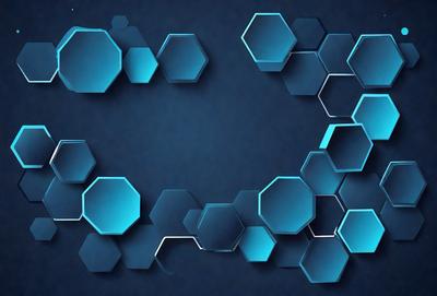 The primary subject of the image is a blue and white geometric pattern. The setting is a blue background, and the visual style appears to be a digital art or illustration. The dominant colors are blue and white, creating a clean and modern atmosphere.