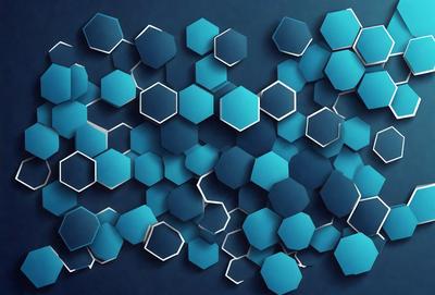 The primary subject of the image is a blue and white geometric pattern. The setting is a blue background, and the visual style appears to be a digital art or illustration. The dominant colors are blue and white, creating a calm and soothing atmosphere.