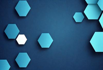 The primary subject of the image is a blue wall with a pattern of blue hexagons. The setting is a room with a blue background, and the visual style is a digital art or illustration. The dominant colors are blue, and the overall atmosphere is calm and serene.