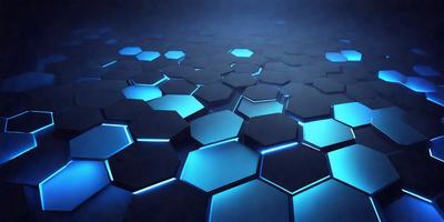 The primary subject of the image is a blue and black patterned surface, which appears to be a lighted display or a blue and black tile. The setting is a dark room, and the visual style is a digital art or illustration. The dominant colors are blue and black, creating a moody and dramatic atmosphere.
