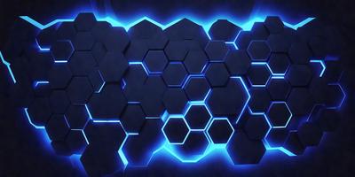 The primary subject of the image is a blue and black patterned wall. The setting is a dark room, and the visual style appears to be a digital art or illustration. The dominant colors are blue and black, creating a moody and futuristic atmosphere.