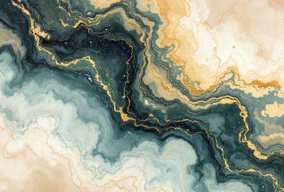 The primary subject of the image is a painting of a blue and yellow swirling pattern. The setting is a canvas, and the visual style is a painting. The dominant colors are blue and yellow, creating a vibrant and lively atmosphere.