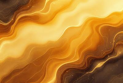 The primary subject of the image is a close-up of a yellow and brown swirling pattern, which appears to be a painting or a digital artwork. The setting is a dark background, which contrasts with the vibrant colors of the swirling pattern. The visual style is a mix of realism and artistic expression, as the swirling pattern is not a typical natural occurrence. The dominant colors are yellow and brown, creating a warm and inviting atmosphere.