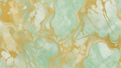 The primary subject of the image is a marble-like pattern with gold and green colors. The setting is a green background, and the visual style appears to be a combination of a photo and a digital art or illustration. The colors and mood of the image are warm and inviting, with the gold and green tones creating a sense of luxury and sophistication.