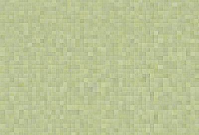 The primary subject of the image is a green wall with a pattern of squares. The setting is a room with a green background. The visual style is a patterned wallpaper, and the colors and mood are predominantly green, creating a calm and soothing atmosphere.