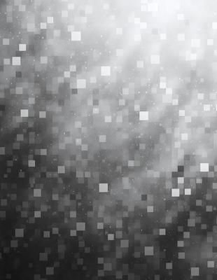 The primary subject of the image is a cloudy sky filled with a pattern of squares. The setting is a dark, cloudy background, creating a moody atmosphere. The visual style is a combination of a photo and digital art, as the image appears to be a blend of the two. The colors and mood are predominantly dark and gloomy, with the squares adding a sense of depth and complexity to the scene.