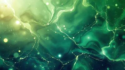 The primary subject of the image is a green, swirling, and glowing background with a pattern of bright lights. The setting appears to be a futuristic or space-themed environment. The visual style is a combination of digital art and illustration, creating a vibrant and dynamic scene. The colors and mood of the image are predominantly green, with a sense of energy and movement.